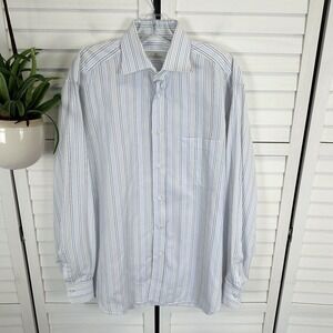 Z Ermenegildo Zegna Cotton Button Front Shirt Multi Striped Mens Size 41/16‎